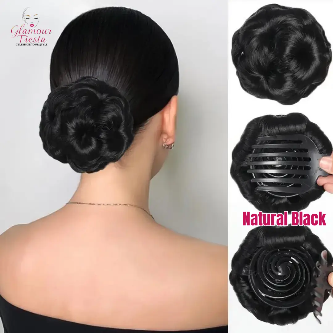 Claw Clip Curly Hair Bun Extension – Natural Black